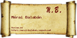 Mérai Balabán névjegykártya